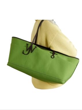 JW ANDERSON Designer Large Lime Green Canvas Tote with Dark Trim